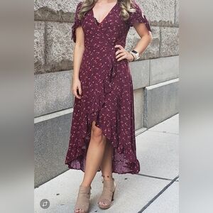 Floral Wrap High-Low Dress XS